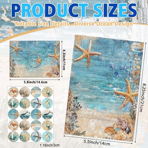 Image of TaoBary 160 Pcs Ocean Stationery Paper and Envelopes Set 50 Double Sided Lined Stationery Paper with 50 Matching Envelopes and 60 Round Dot Sticker 5.5 x 8.25'' Letter Writing Kit, 10design