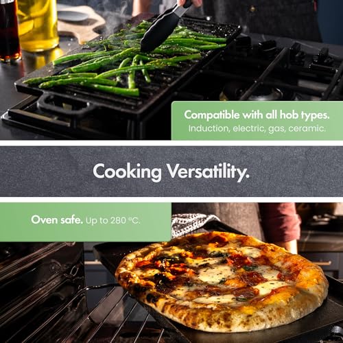 VonShef Reversible Griddle Pan, Pre-Seasoned Non-Stick Cast Iron BBQ Griddle with Handles, Oven Safe Flat Pan for All Hob Types - Image 6