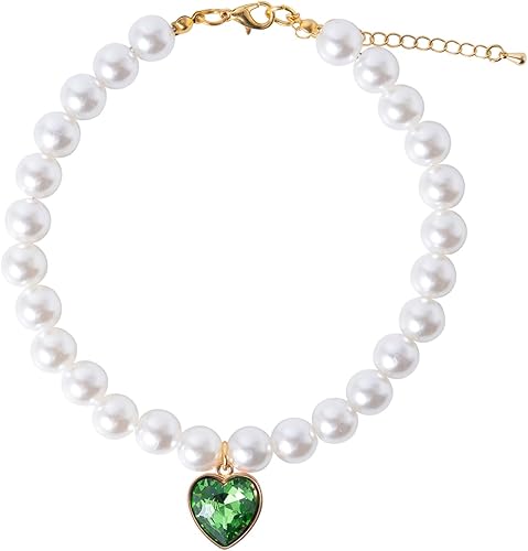 Collar de perlas para gatos, collar de perro con diamantes de imitación para perros pequeños, accesorios para collar de mascotas (pequeño, esmeralda)