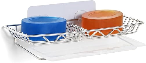 Xacton Stainless Steel Double Soap Holder with Drain Tray I Square Shape Self Adhesive Wall Mounting Soap Dish I Anti Rust Stand for Bathroom Accessories Kitchen Sink - 24 x 9 x 4.5 CM