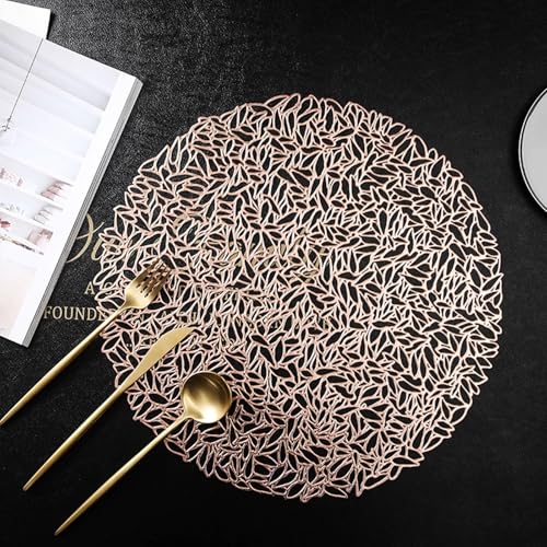 Set de table rond or rose design feuilles ciselées 38 cm de prestige