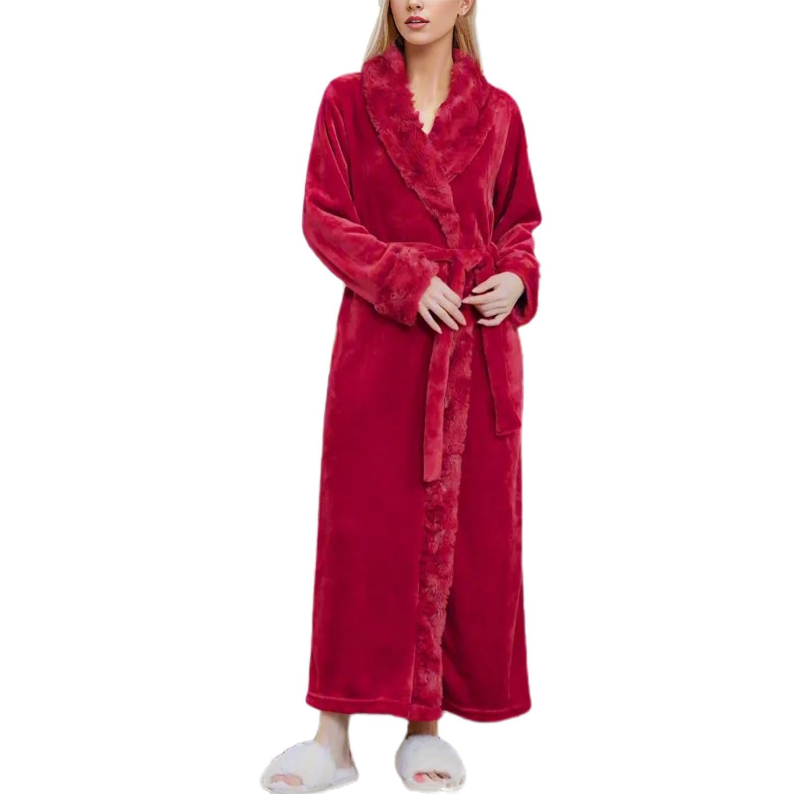Generisch Flauschiger Damen Flanell Bademantel Mit Schalkragen Wärmender Morgenmantel Winterlicher Hausmantel Gemütliches Schlafgewand Für Kalte Nächte
