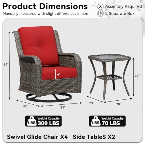 Image of 6 Piece Outdoor Wicker Patio Furniture Set, Outdoor Swivel Rocker Patio Chairs Set with Thickened Olefin Cushions, High Back and Deep Seating, Hand-Woven PE Rattan for Porch, Deck
