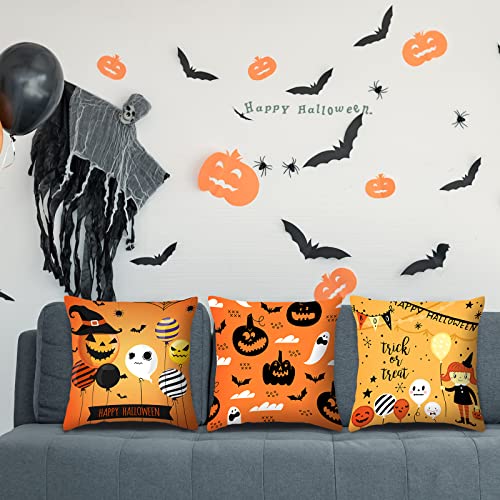 Happy Halloween Pillow Covers 18X18 Set Of 4 Throw Pillow Covers For Sofa Bedroom,Spooky Pumpkin Truck Witch Castle Decorative Throw Pillow Covers Cushion Covers For Home Farmhouse Halloween Decor #TOP5