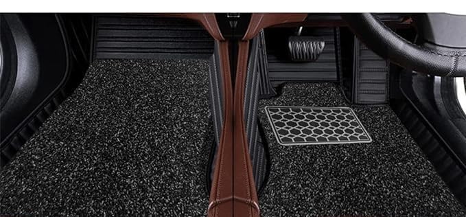 Image of 9D Premium Leatherette Car Foot Mat for Swift Dzire 2025 Automatic || Luxury Leather with Grass Mat Complete Set || 100% Waterproof and Washable || Custom Fitted Car Floor Tray Mat - (Black)
