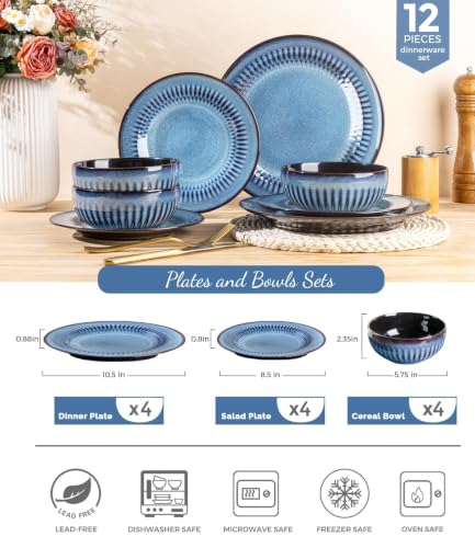 Image of LERATIO Ceramic Dinnerware Sets for 4,12-Pcs Porcelain Plates and Bowls Set