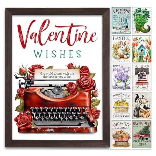 Farmhouse Wall Decor for your Home - 12x16 Rustic Wood Frame with 14 Interchangeable Sayings for the 4 Seasons, Christmas, Easter, Thanksgiving & July 4