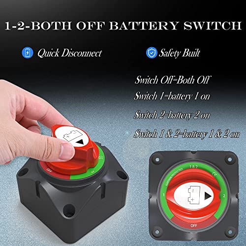Battery Disconnect Switch Kit，12V-48V Switch With Lugs For Boat Marine Rv Atv Utv Vehicles, Automotive Replacement Battery Cut Off Switch(1-2-Both-Off) #TOP1