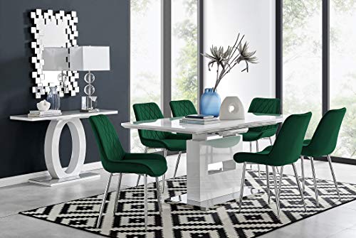Image of Furniturebox UK Arezzo Large Extending Dining Table and 6 Green Pesaro Silver Leg Chairs Set