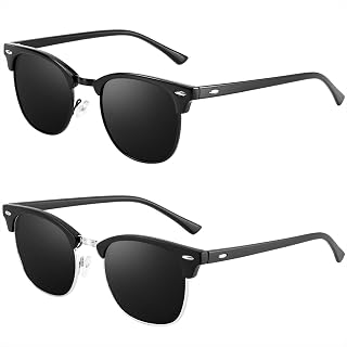 Womens Semi Rimless Trendy Polarized Sunglasses Retro Horn Rimmed Frame Sun Glasses with UV Protection