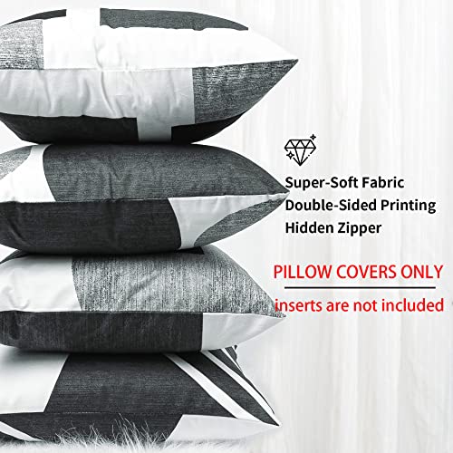Whim-Wham Set Of 4 Black And White Decorative Pillow Covers Gray Silver Boho Throw Pillows For Couch Abstract Geometric Modern Pillowcases 18X18 Inches For Bed Bedroom. #TOP1