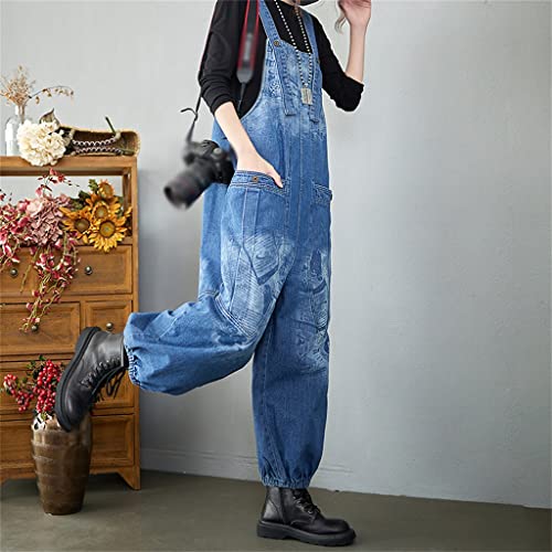 Walnuta Spring Autumn Women Overalls Letter Print Baggy Streetwear Casual All-Matching Patchwork Pockets Jeans (Color : Photo Color, Size : Xxl Code) #TOP4