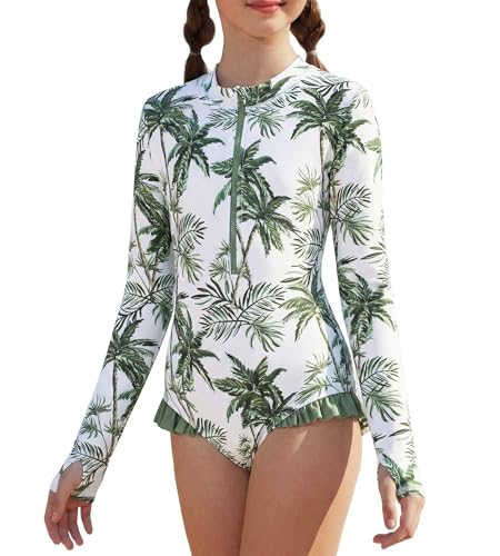 Image of GRACE KARIN Girls One Piece Swimsuits Long Sleeve Bathing Suits Swimwear 5-14Y