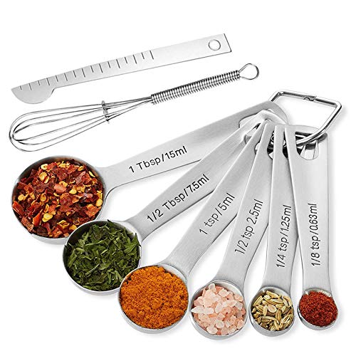 Reviews de Juegos de cucharas medidoras de esta semana. 42 ERKOON 8 pack Cucharas de medición de acero inoxidable, especias de medición e ingredientes líquidos para cocinar y hornear