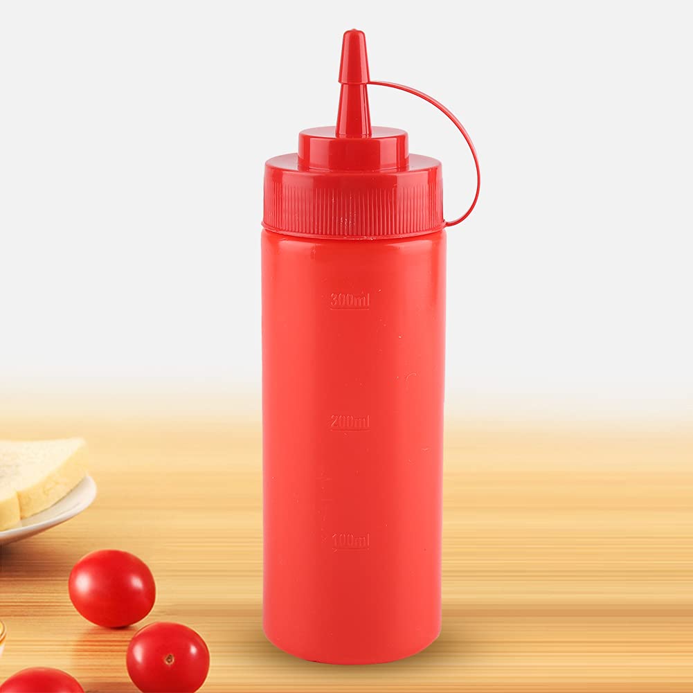 Omabeta 340 ML 10 Pièces/Ensemble Distributeur de Condiments en Plastique Condiment Bouteille à Presser pour Sauce à l'huile Crème Vinaigre Huile Ketchup Plaque Chauffante(Rouge)