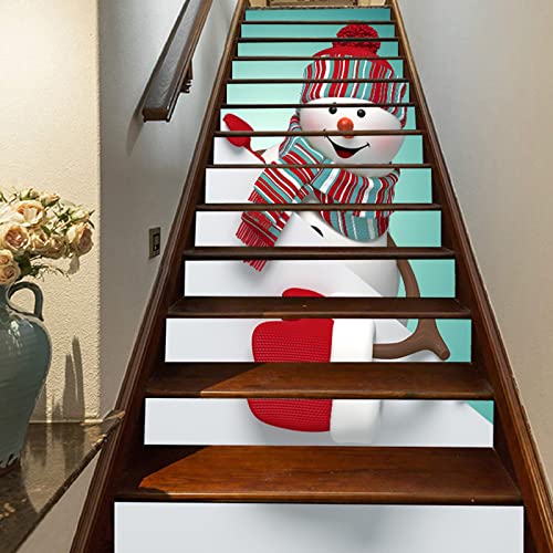 Flfk 3D Self-Adhesive Stair Risers Snowman Stair Decalswall Murals Staircase Stickers Peel And Stick Vinyl For Home Decoration 39.3" W X 7" H X 13Pieces #TOP3