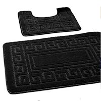 EDS Luxury 2 Piece Greek Bath Mat Set Non Slip Ultra Soft Bathroom Mats Water Absorbent Bath Mats Machine Washable Rug Toilet Mat for Bathroom Floor (Black)