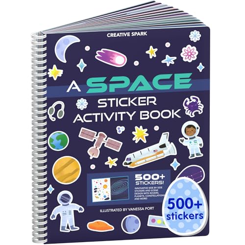 Outer Space Sticker Book for Kids 2-4, 500+ Kids Stickers by Cupkin 12 Coloring Pages, 12 Side by Side Scenes, Fun Toddler Travel Activity Coloring and Sticker Books for Ages 4-8 + 8-10