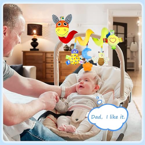 Image of Hanging Rattle Baby Toys for Car Seat Crib Mobile 0 3 6 9 12 18 Months, Infant Baby Spiral Plush Toys for Crib Bed Stroller Car Seat (Donkey)