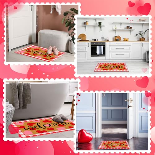 Tinideya ウェルカムドアマット 23x35インチ レイヤードバッファローチェックカーペットコケット ノンスリップ バスルームコイアマット かわいい 玄関ポーチ用 屋内外 ホームデコレーション ギフト用品(バレンタインデー) [5]