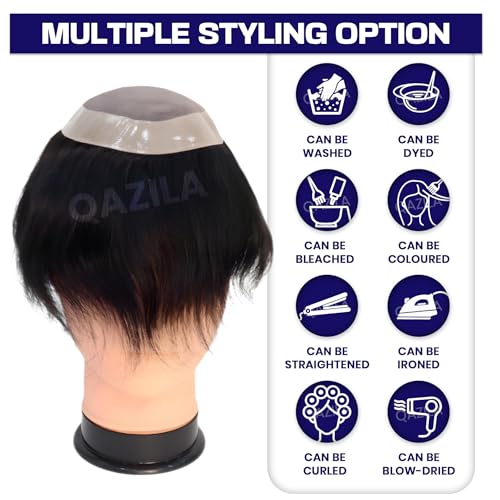 Image of Qazila Monofilament Hair Patch for Men | 100% Natural Human Hair | Freestyle | Durable Base for Longer Life upto 8-12 Months | Easy to Clean, Self-Service & Install | Natural Black | 8x6 inches