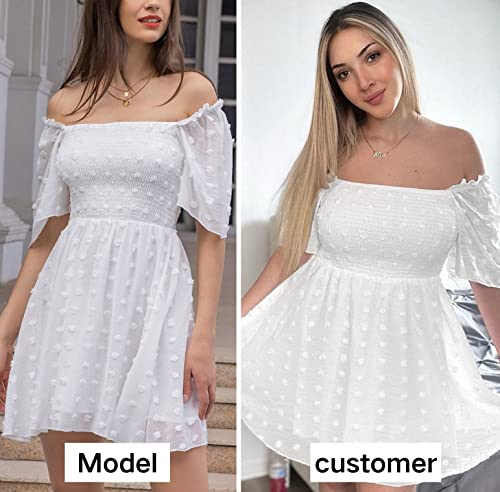 EXLURA Women's 2025 Summer Casual Square Neck Dresses Ruffle Short Sleeve Swiss Dot Flowy Mini Dress3