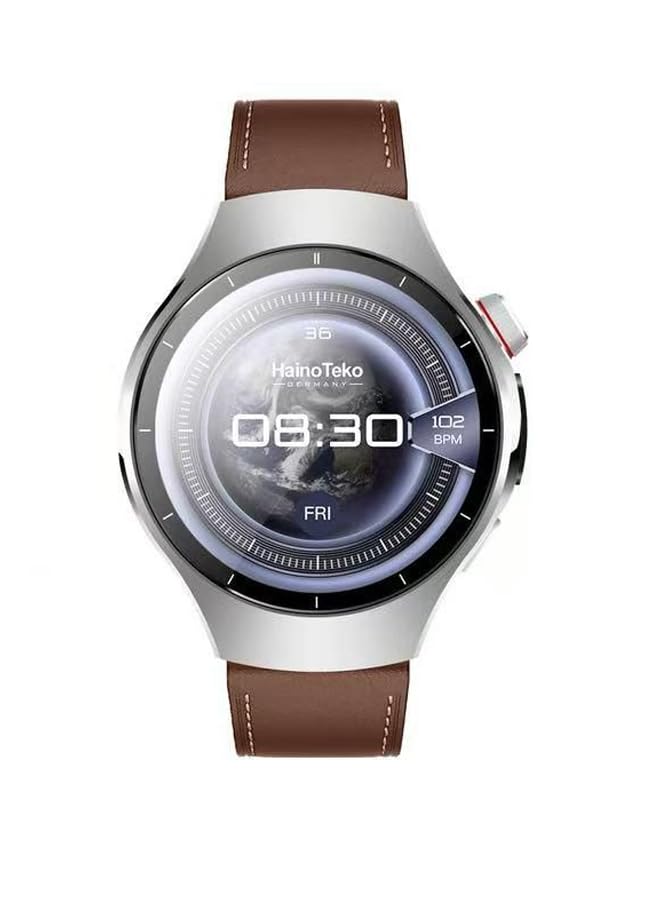 Image of HainoTeko RW-75 Waterproof Smart Watch with AMOLED Curved Display 3 Set Straps and in Built Torch for Mens (Silver)