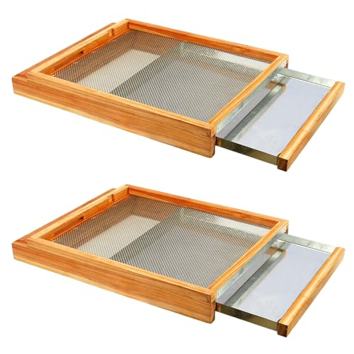 2 Pcs Bee Hive Metal Screened Bottom Board 10 Frame Dipped in 100% Beeswax with Entrance Reducer Screen Bottom Board for 10 Frame Langstroth Beehive Metal Screened Bottom Board Beekeeping Supplies