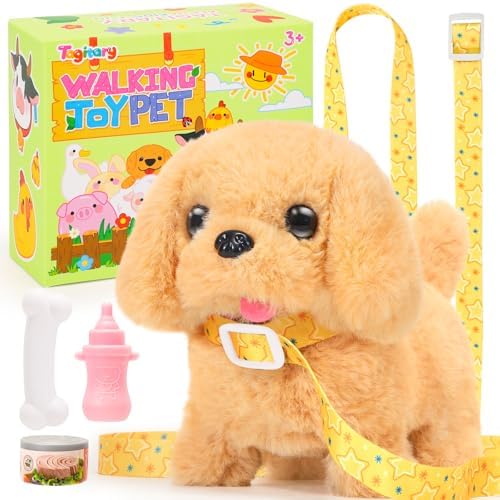 Tagitary Plush Toys Walking Dog Toys That Can Walk, Bark and Wag Tail,Interactive Electronic Pet Toys Puppy with Leash,Easter Christmas Birthday Gift for Toddlers Kids