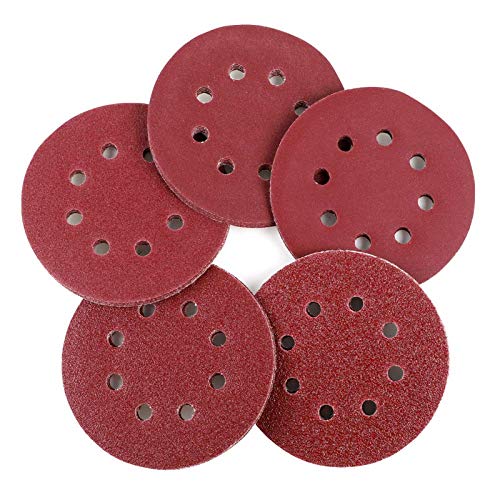 Coceca 100pcs Orbit Sander Sanding Discs 5-Inch 8-Hole Hook and Loop Sandpaper, 20pcs Each 40/60/80/150/240 Grits Sandpaper, Fit for Random Orbit Sander