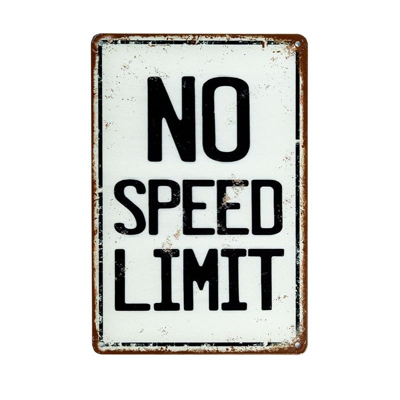 Image of Eazywagon Decorative Retro Metal Signs Wall Plate - 12x8 Inch (No Speed Limit) | Weatherproof Vintage Metal Sign Plate for Cafe, Home, Bar, Garage | Decorative Wall Hanging Sign Board