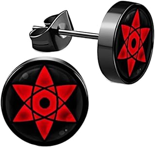 Pendientes de acero inoxidable negro 8 mm rojo Sharingan ojo anime manga oreja joyas acero quirúrgico unisex hombres mujeres hombres, Acero inoxidable