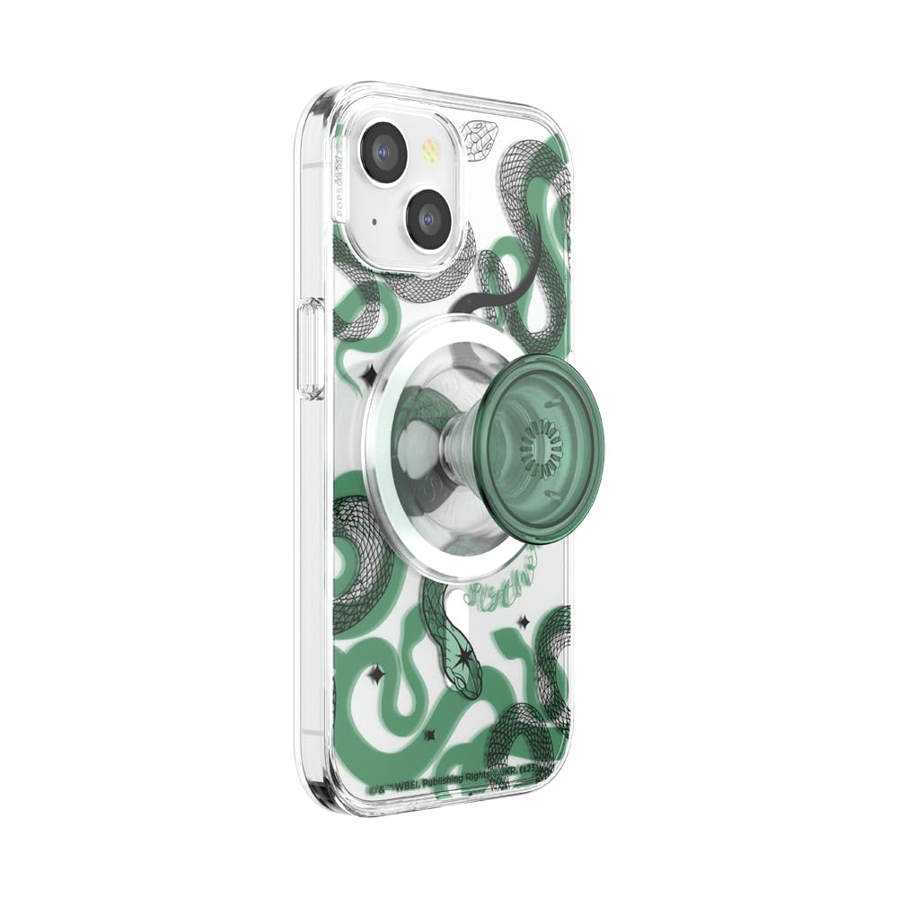 PopSockets iPhone 15 Case with Round Phone Grip Compatible with MagSafe, Phone Case for iPhone 15, Wireless Charging Compatible, Harry Potter - Slytherin