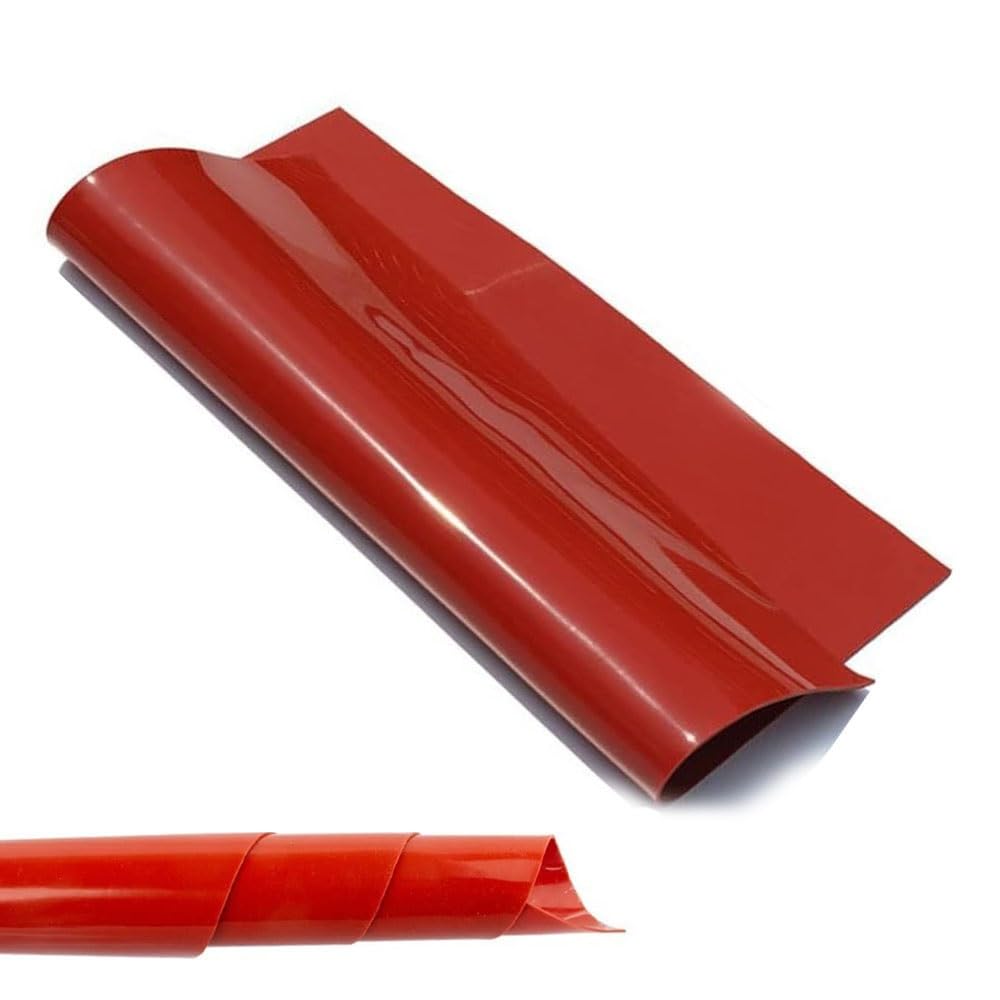 Dicke 1–5 mm, Größe 500 x 500 mm, rutschfeste Stoßdämpfung und hochtemperaturbeständige Dichtungsverarbeitung, Silikonkautschukplatte,(Red,3mm)
