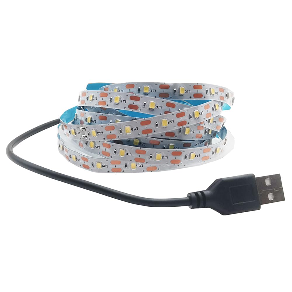 Vrabocry USB LED Strip Light Natural White 5V USB Powered 16.4ft/5M 300LEDs Flexible SMD2835 No-Waterproof IP20 LED Tape Lights for TV Background Lighting Tape Home Decor Lamp