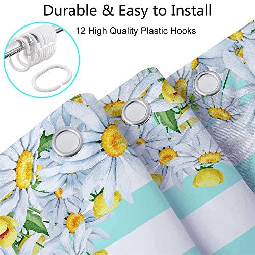 Spring-Farmhouse-Truck-Shower-Curtains-for-Bathroom-Summer-Farm-Daisy-Floral-Country-Flower-Bath-Curtain-Set-Green-White-Stripe-Fresh-Mint-Fabric-Restroom-Decor-12-Hooks-Included-69-W-X-72-H Spring Farmhouse Truck Shower Curtains for Bathroom Summer Farm Daisy Floral Country Flower Bath Curtain Set Green White Stripe Fresh Mint Fabric Restroom Decor 12 Hooks Included 69 W X 72 H