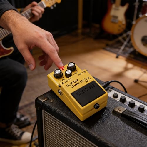 Image of Boss SD-1 Super OverDrive Pedal Bundle with Gearlux Instrument Cable, Patch Cable, and Picks