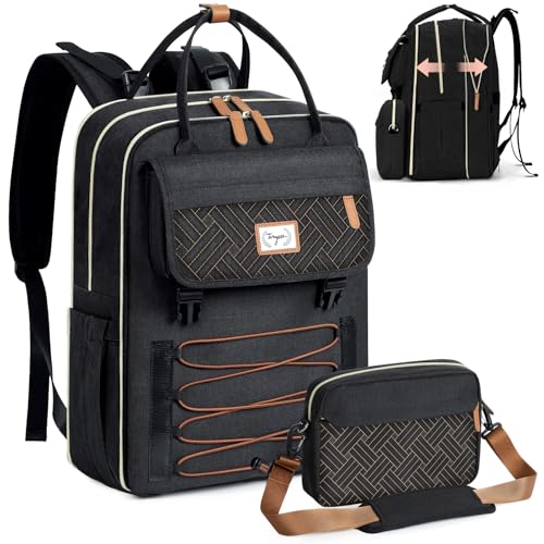 Image of Tonyeee Baby Diaper Bag Backpack, Large Diaper Bag for 2 Kids, Baby Bag for Boys & Girls, Expandable Travel Diaper Bags with Removable Cross Body Bag, Black