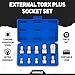 Neiko 02473A External Torx Plus Socket Set,10 Piece | 1/4-Inch EP6 - EP8, 3/8-Inch EP10 - EP16, 1/2-Inch Square Drive EP18 and EP24 | CR-V Steel
