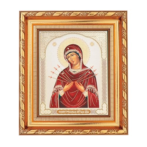 NKlaus Seven Arrows Mother of God Icon in Frame with Glass 14 x 16 cm Christian 13911, 16L x 14W cm