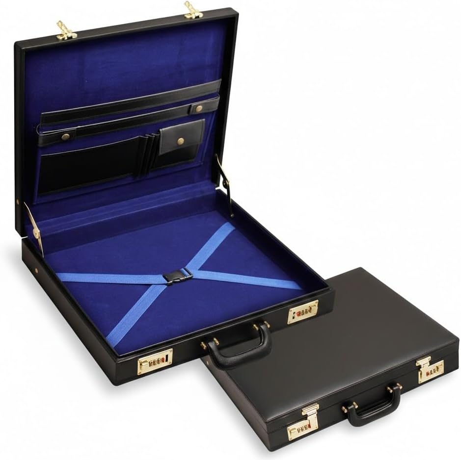 Masonic Regalia Apron Briefcase - Black imitation leather with gold locks in Grand, Half, Provincial & MM/WM
