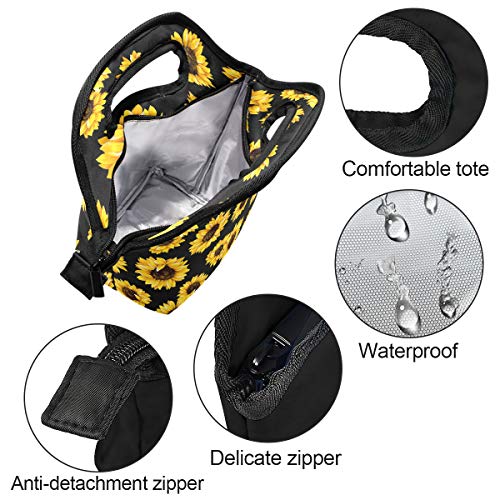 Naanle Sunflower Insulated Zipper Lunch Bag Cooler Tote Bag For Adult Teens Kids Girls Boys Men Women, Floral Flower Lunch Boxes Lunchboxes Meal Prep Handbag For Outdoors School Office #TOP3