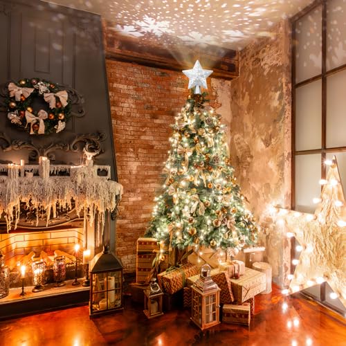 Proyector de árbol de Navidad con estrella LED plateada y luces giratorias 7