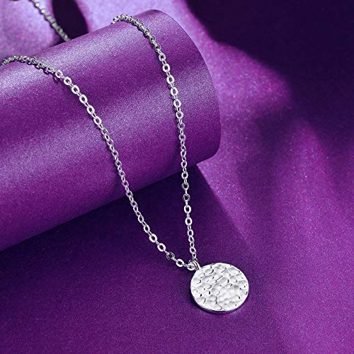 Befettly NK-CK10 Women Silver Full Moon Disk Hammerd Pendant Necklace 14K Silver Fill Dainty Moon Necklaces Ck10-Full Moon-Sl thumb #4