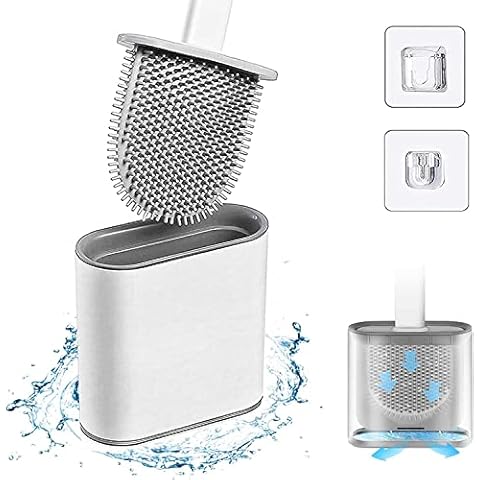 FYKERO Toilet Brush With Holder - Silicone Toilet Brush with No-Slip Long Plastic Handle and Quick Drying Holder Kit (Flooring/Wall Mounted),Bathroom Toilet Bowl Brush with Clean Silicone Bristle Cover