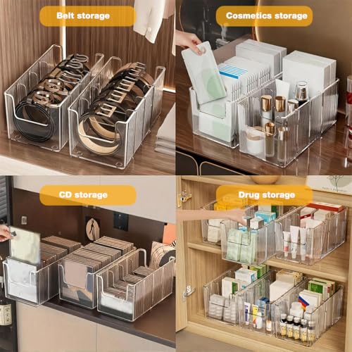 Image of HASTHIP Belts Organizer Case, Pack of 2 Clear PET Ribbed Organizer Box, Compartmentalized Storage Case with Flexible Divider Inserts, Wardrobe Belt Holder, 13.5x26x11cm