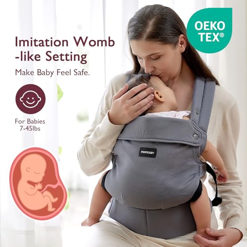 Image of Momcozy Baby Carrier - Ergonomic, Cozy and Lightweight Carrier for 7-45lbs, Effortless to Put On, Ideal for Hands-Free Parenting, Enhanced Lumbar Support, Purehug for Infant to Toddler, Grey