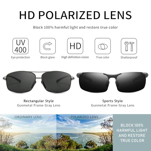 SUNGAIT Ultra Lightweight Rectangular Men’s Sunglasses and Sport Sunglasses Metal Frame2