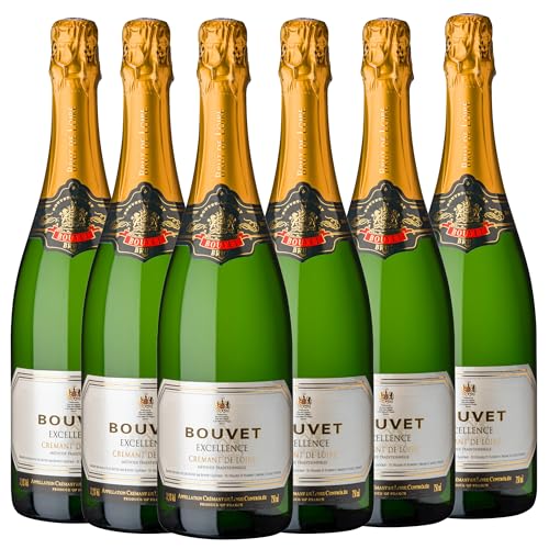 Bouvet Excellence Crémant de Loire Brut - Klassische Flaschengärung – Chenin Blanc Chardonnay – Cremant Ideal als Geschenk - 6 x 0.75 L