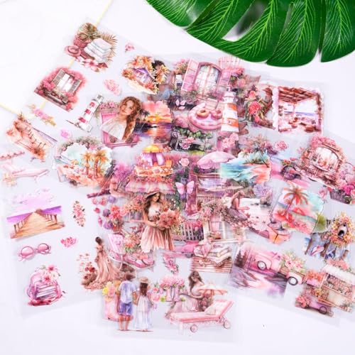 Image of Jaravik Seasons Theme Vintage Aesthetic Sticker Book - 20 Sheets Seasonal Scrapbook Stickers | | Cottagecore Planner & DIY Craft Supplies Scrapbooking Stickers (Summer)